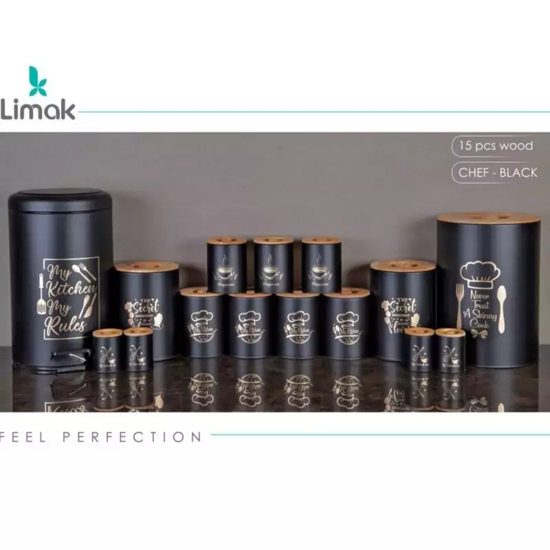 سرویس آشپزخانه درب چوب مشکی طرح چف برند لیماک 15پارچه
